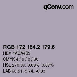 カラーコード: RGB 172 164.2 179.6 | qconv.com
