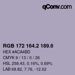 カラーコード: RGB 172 164.2 189.6 | qconv.com