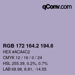 カラーコード: RGB 172 164.2 194.6 | qconv.com