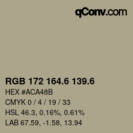 カラーコード: RGB 172 164.6 139.6 | qconv.com