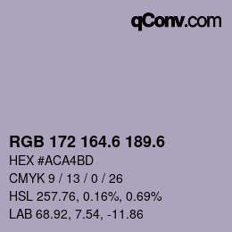カラーコード: RGB 172 164.6 189.6 | qconv.com