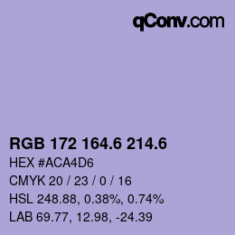 カラーコード: RGB 172 164.6 214.6 | qconv.com