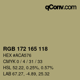 カラーコード: RGB 172 165 118 | qconv.com