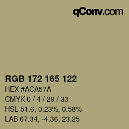 カラーコード: RGB 172 165 122 | qconv.com