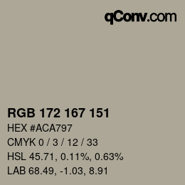 颜色代码: RGB 172 167 151 | qconv.com
