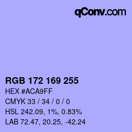 Color code: RGB 172 169 255 | qconv.com