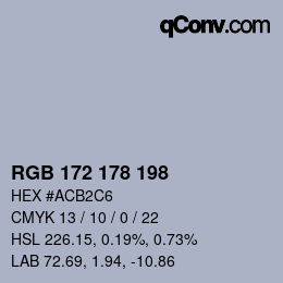Color code: RGB 172 178 198 | qconv.com