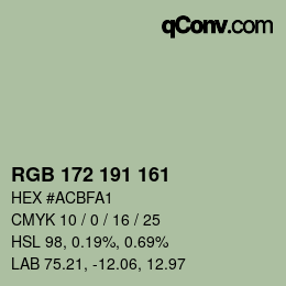 Color code: RGB 172 191 161 | qconv.com