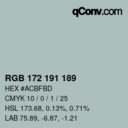 カラーコード: RGB 172 191 189 | qconv.com