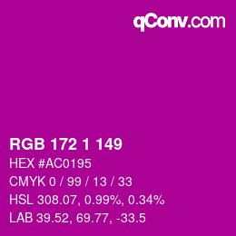 カラーコード: RGB 172 1 149 | qconv.com