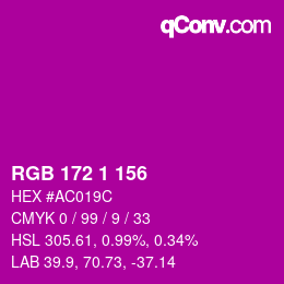 カラーコード: RGB 172 1 156 | qconv.com
