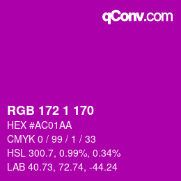 カラーコード: RGB 172 1 170 | qconv.com