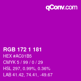 Color code: RGB 172 1 181 | qconv.com