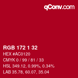 Color code: RGB 172 1 32 | qconv.com