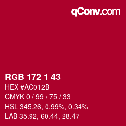 カラーコード: RGB 172 1 43 | qconv.com