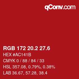 カラーコード: RGB 172 20.2 27.6 | qconv.com
