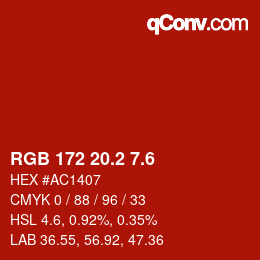 カラーコード: RGB 172 20.2 7.6 | qconv.com