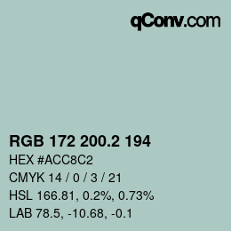 カラーコード: RGB 172 200.2 194 | qconv.com