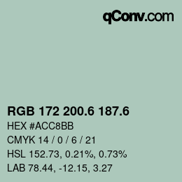 カラーコード: RGB 172 200.6 187.6 | qconv.com