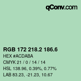 カラーコード: RGB 172 218.2 186.6 | qconv.com