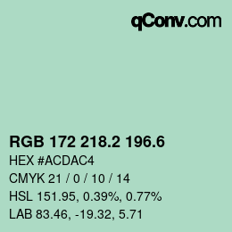 カラーコード: RGB 172 218.2 196.6 | qconv.com