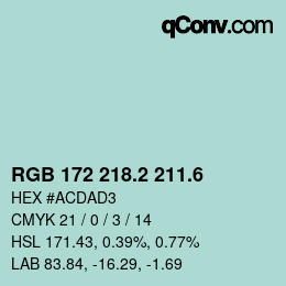 カラーコード: RGB 172 218.2 211.6 | qconv.com