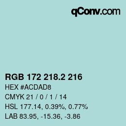 カラーコード: RGB 172 218.2 216 | qconv.com