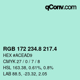 カラーコード: RGB 172 234.8 217.4 | qconv.com