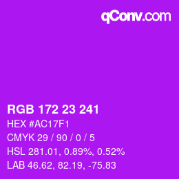 Color code: RGB 172 23 241 | qconv.com