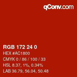 颜色代码: RGB 172 24 0 | qconv.com