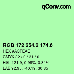 カラーコード: RGB 172 254.2 174.6 | qconv.com