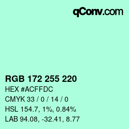 Color code: RGB 172 255 220 | qconv.com