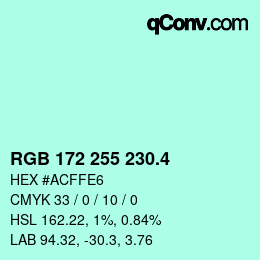 カラーコード: RGB 172 255 230.4 | qconv.com
