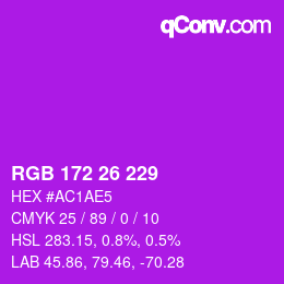 Color code: RGB 172 26 229 | qconv.com