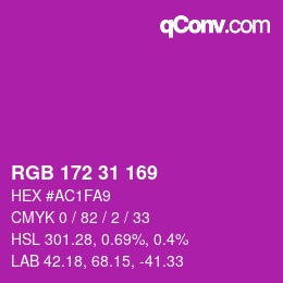 カラーコード: RGB 172 31 169 | qconv.com