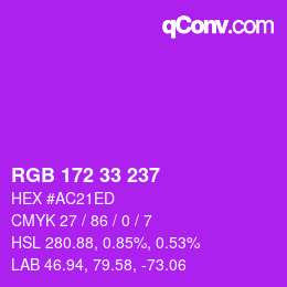 Color code: RGB 172 33 237 | qconv.com