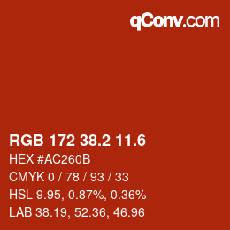 カラーコード: RGB 172 38.2 11.6 | qconv.com