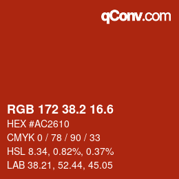 カラーコード: RGB 172 38.2 16.6 | qconv.com