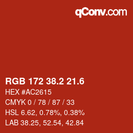 カラーコード: RGB 172 38.2 21.6 | qconv.com