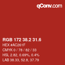 カラーコード: RGB 172 38.2 31.6 | qconv.com