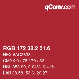 カラーコード: RGB 172 38.2 51.6 | qconv.com