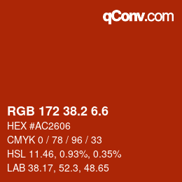 カラーコード: RGB 172 38.2 6.6 | qconv.com