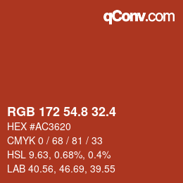カラーコード: RGB 172 54.8 32.4 | qconv.com