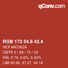 カラーコード: RGB 172 54.8 42.4 | qconv.com