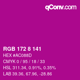 颜色代码: RGB 172 8 141 | qconv.com