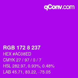 カラーコード: RGB 172 8 237 | qconv.com