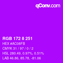 Color code: RGB 172 8 251 | qconv.com