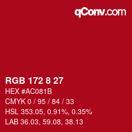 カラーコード: RGB 172 8 27 | qconv.com