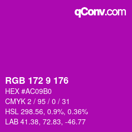 Color code: RGB 172 9 176 | qconv.com