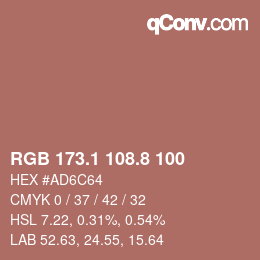 カラーコード: RGB 173.1 108.8 100 | qconv.com
